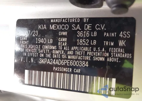 2023 Kia Rio Lx from USA, damaged, VIN 3KPA24AD6PE600384